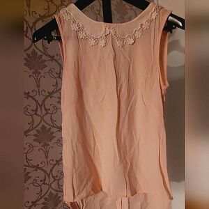 Soft Girl MNG Sleeveless Blouse Feminine Lace Collar in Blush Pink Romantic